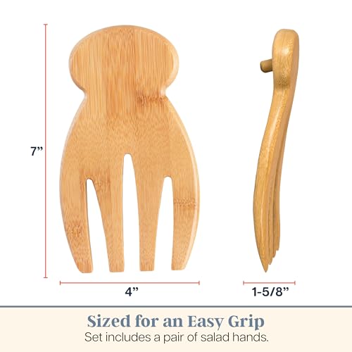 Totally Bamboo Salad Hands, Wood Salad Tongs Alternative for Serving | 2-piece bamboo salad claw servers. Wide scoop for tossing greens, pasta, and fruit. Bowl-grip knob catches on bowl rim. - color: Bamboo