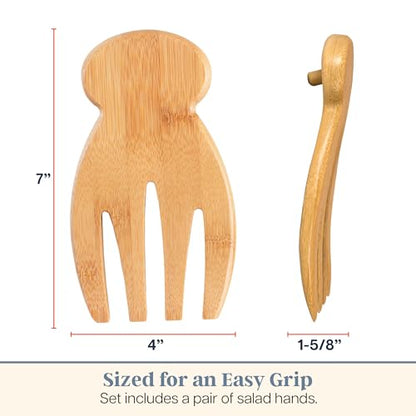 Totally Bamboo Salad Hands, Wood Salad Tongs Alternative for Serving | 2-piece bamboo salad claw servers. Wide scoop for tossing greens, pasta, and fruit. Bowl-grip knob catches on bowl rim. - color: Bamboo