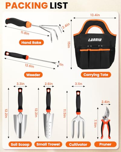 7-Piece Gardening Tools Set | Heavy Duty Stainless Steel, Black Tote Bag, Ergonomic Non-Slip Grip, For Planting, Weeding & Digging - style: 7-Piece Set