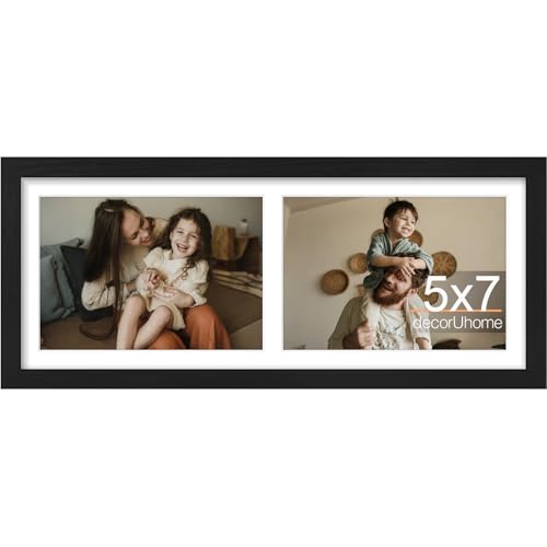 decorUhome 2 5x7 Picture frames Collage Wall Decor with Mat, MD12BK | Black 6x15 Engineered Wood Picture frame, Fits Two 5x7 Photos with Mat, 1 Pack - color: Black, size: 6x15 (2-5x7)