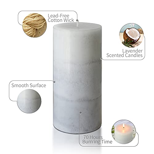 CRYSTAL CLUB White Pillar Candles, Aromatherapy Scented Candles, Set of 3 Tall 3x6 Inch Rustic Grey Candles, Clean Burning and Dripless Candle Lights, Creamy Coconut Scented for Home Décor | Aromatherapy Scented Candles, Clean Burning and Dripless Candle