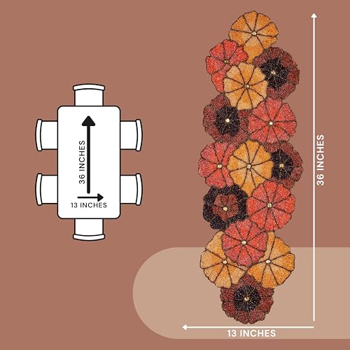 Multicolor Beaded Table Runner, 36 in, Farmhouse Holiday | 13x36 in, glass beads on polyester satin backing, non-slip, weddings, Christmas, baby showers, birthdays - color: Dark Brown/Yellow, size: 36"x13"