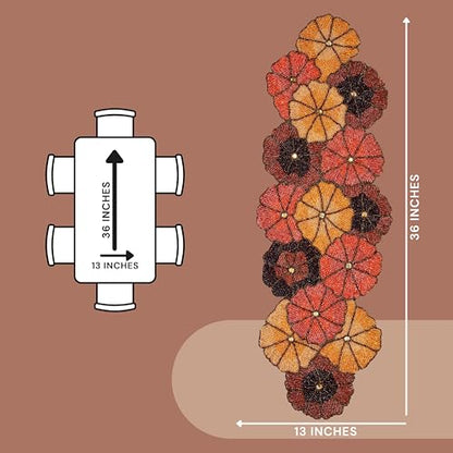 Multicolor Beaded Table Runner, 36 in, Farmhouse Holiday | 13x36 in, glass beads on polyester satin backing, non-slip, weddings, Christmas, baby showers, birthdays - color: Dark Brown/Yellow, size: 36"x13"