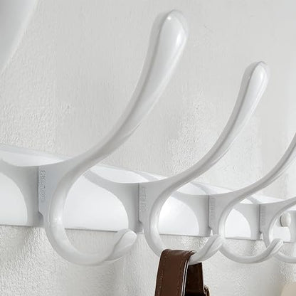 SKOLOO Heavy Duty Wall Mounted Coat Rack - 6 Hooks, Stainless Steel, Sturdy Coat Hooks for Hanging Clothes, Jacket, Hat, White - color: White, size: 6 Hook(1 Pack)