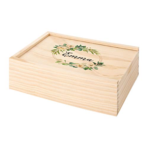 Koyal Wholesale Custom Floral Greenery Wreath Wedding Keepsake Box, 4 x 6 -inch, Custom Name, Natural Wood - color: Floral Greenery Wreath