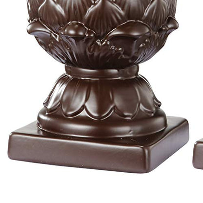Benjara Ceramic Artichoke Bookends on Square Base, Brown