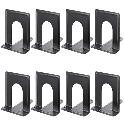 MaxGear 8.5 in Extra Large Heavy Duty Book Ends, Black Metal Bookends | Premium Non-Skid Bookend for Shelves, , Classic Book Stopper for Books/Movies/CDs/Games, 8.5 x 5.9 x 7.8 in,4 Pairs - size: XL - 4 Pairs