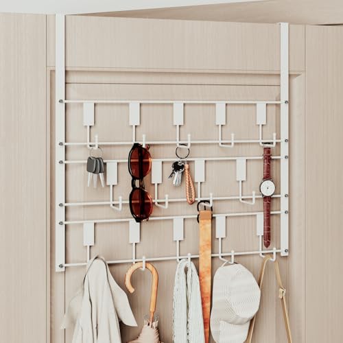 Over The Door Hooks for Hanging, 14 Hooks Over Door Coat Hanger, Coat Clothing Rack and Towel Rack for Bathroom Organizer, Door Hanger Organizer Kitchen, Bathroom Towel Storage Decor White - color: White 14 Hooks 1 Pack