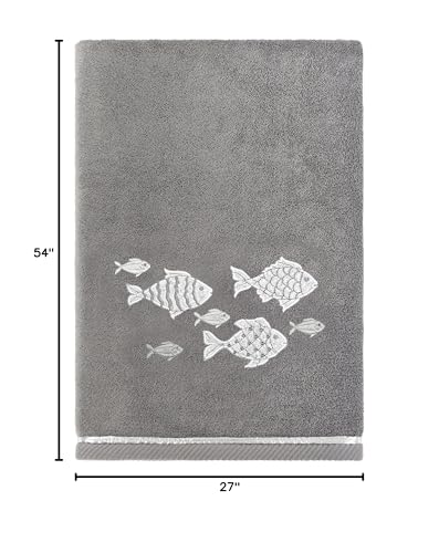 Treasure 4-Piece Premium Towel Set, Sparkling Applique Fish, Ultra Plush Turkish Cotton, Durable, Perfect for Bathroom, 2 Bath 2 Hand Towels, Charcoal - color: Charcoal, size: 2 Pcs Bath 2 Pcs Hand Towel