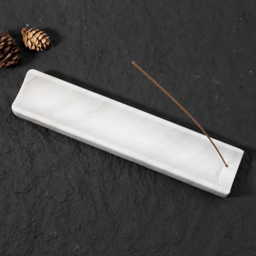 Marble Incense Holder, Incense Holder for Sticks, Incense Sticks Holder Ash Catcher for Meditation Yoga SPA, Natural Stone Incense Burner, Home Table Decor (White) - color: White