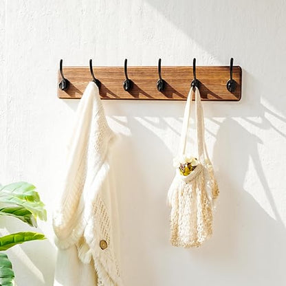 Coat Rack Wall: 24" Long, Patented, Heavy-Duty, 6-Double-Hooks Wooden Wall Mounted Coat Rack Coat Hanger Hook Rail for Winter Coats Hat Jacket Clothing, Natural & Black - color: Natural & Black, size: L=24"(1pcs)