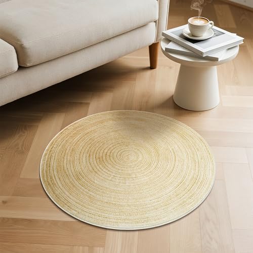 Carvapet 2ft Round Rug Faux Jute Washable Low Pile Carpet | Faux Jute Texture with Washable Low Pile Surface and Non Slip Rubber Backing for Entryways, Bedrooms, Vanities and Bathrooms - color: S-yellow, size: 2' (Round)