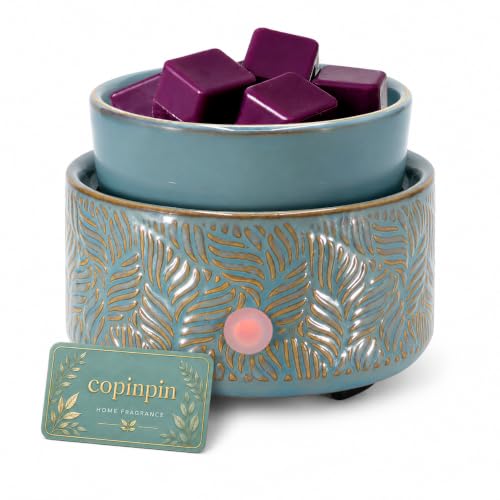 Ceramic Electric Wax Warmer 4-in-1 Scented Fragrance Decor | gift for women cute scented wax melter burner suitable for home office bedroom daily use festivals - color: Blue Leaf