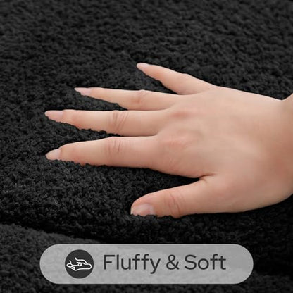 HOMEIDEAS Black Oval Bathroom Rug Sets 2 Piece 20" x 32" + 16" x 24" | Microfiber Bath Mats, Non-Slip TPR Backing, Ultra Absorbent & Quick Dry, Machine Washable for Bathroom, Shower, Tub - color: Black