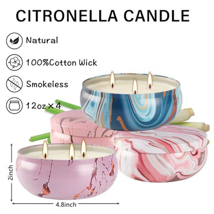 4 Pack Citronella Candles-3 Wick Scented Candles,Outdoor Candle Bulk 12 oz Large Candle Gift for Patio,Summer Gifts,Anniversaries GIF. - color: Style3-Pink blue