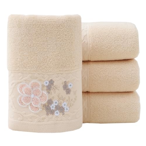 Hand Towels Set of 4 Embroidered Floral Pattern 100% Cotton Absorbent Soft Decorative Towel for Bathroom (Brown) - color: 4 Brown