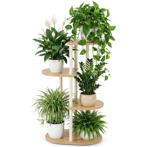 Tiered Plant Stand Indoor, Tall 4 Tier 5 Potted Wooden Plant Shelf for Multiple Flower Plants, Multi Corner Metal Plant Holder Indoor for Patio Garden Patent Design Living Room Balcony Bedroom, White - color: White, size: 4 Tier 5 Potted