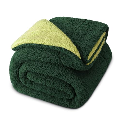 Exclusivo Mezcla Reversible Sherpa Fleece Blanket King Size, 90x104 Inches | Soft Plush Cozy Bed Blankets for Sofa, Couch, Fluffy Decorative Thick Throws for Living Room, Forest/ Grass Green - color: Forest/ Grass Green, size: King ( 90x104 IN )