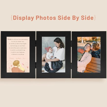 Golden State Art, 4x6 Triple Picture Frame Black- Real Glass, 1 Pack | Trifold Photo Frame Vertical Display for Desktop - Three Folding Picture Collage - color: Black, size: 4x6(1 Pack)