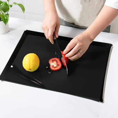 WK Flexible Plastic Cutting Boards Mats with Lip, Foldable Cutting Board for Kitchen Set of 3, Black Cutting Boards for Meat, Nonslip Cutting Mats Sheets, BPA Free, Dishwasher Safe - color: Foldable - Black - 3