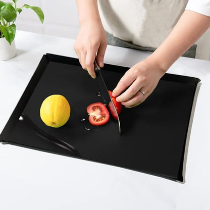 WK Flexible Plastic Cutting Boards Mats with Lip, Foldable Cutting Board for Kitchen Set of 3, Black Cutting Boards for Meat, Nonslip Cutting Mats Sheets, BPA Free, Dishwasher Safe - color: Foldable - Black - 3