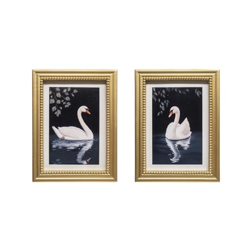 Gatheroad Vintage Gold Framed Art Set of 2, Black and White Swan Canvas Print & Painting | Elegant Swan Home Decor Artwork for Bedroom Bathroom Living Room Office, 12x16in - color: White Swan, size: 12X16inch