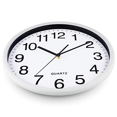 Bernhard Products White Wall Clocks Large 13 Inch, Silent Non Ticking 2 Pack, Quality Quartz Battery Operated Round Easy to Read Home/Office/Business/Classroom/School Clock, Black - color: White, size: 13 Inch - 2 Clocks