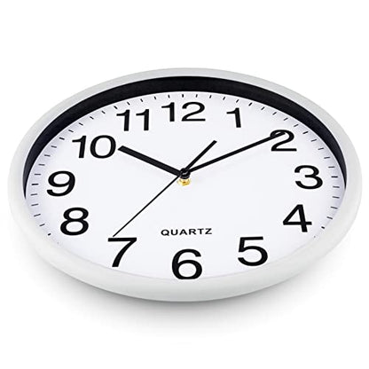 Bernhard Products White Wall Clocks Large 13 Inch, Silent Non Ticking 2 Pack, Quality Quartz Battery Operated Round Easy to Read Home/Office/Business/Classroom/School Clock, Black - color: White, size: 13 Inch - 2 Clocks