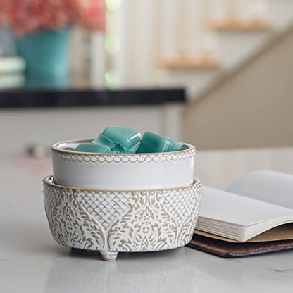 Candle Warmers ETC 2-in-1 Candle and Fragrance Warmer for Warming Scented Candles or Wax Melts and Tarts with to Freshen Room, Vintage White Lace - style: Vintage White