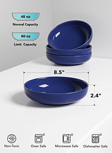LE TAUCI Pasta Bowls 45 oz, Salad Bowls Set for Serving Soup, Pasta, Noodle, Dinner, Large Kitchen Bowl Plates, Microwave Safe - 8.5 Inch, Set of 4, Blue - color: Blue, size: 45 ounces