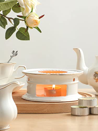 CHENP.HMC Teapot Warmer, Ceramic Tea Warmer with Tealight Holder(White) | Teapot Heater for Heating Coffee, Milk, Tea Light Heater, Candle Warmer