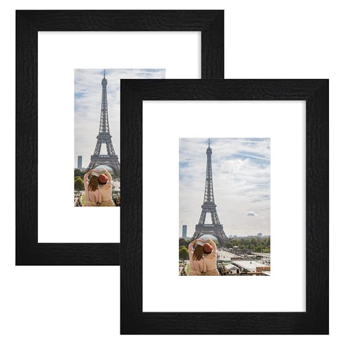 Hongkee 8x10 Picture Frame Set of 2, Made of Real Glass and Rustic Black Wooden Frame - Display Picture 5x7 with Mat or 8x10 Without Mat, 8 by 10 Photo for Wall or Tabletop - color: Rustic Black, size: 8x10 in