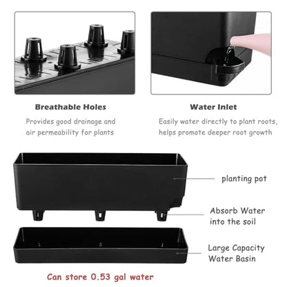 Self Watering Pots for Indoor Plants 17 Inches Window Boxes Planters Rectangular Flower Pots Rectangle Herb Pots Large Plant Pots with Drainage Holes and Saucers Windowsill Planter (2, Black) - color: Black