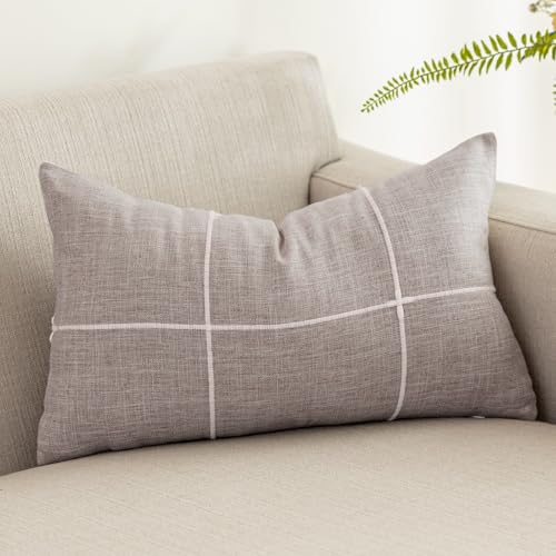 vctops Rustic Lattice Cotton Linen Decorative Throw Pillow Cover Embroidery Lumbar Cushion Cover Pillowcase for Sofa Bedroom Couch (Plaid Brown, 12"x20") - color: Plaid Brown, size: 12" x 20" (Pack of 1)