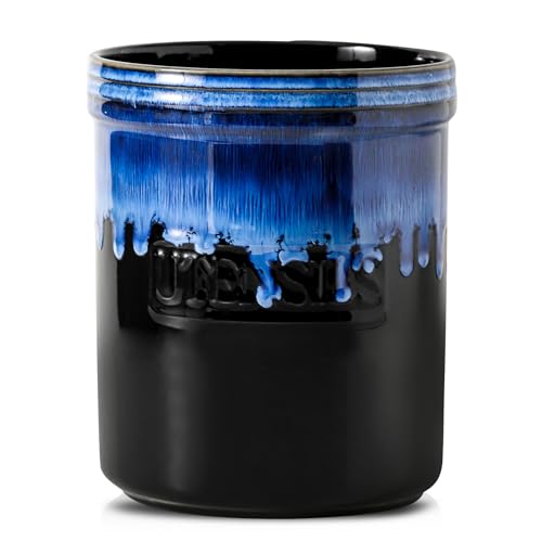KOOV Cooking Utensil Holder, Large Ceramic Utensil Crock, Deep and Stable, Utensil Caddy for Countertop, Reactive Glaze (Nebula Blue) - color: Nebula Blue