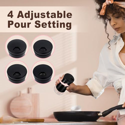 Black Salt and Pepper Shakers with Adjustable Pour Holes, Farmhouse Glass Salt Shaker with Stainless Steel Lids, Refillable Shaker by Aelga, Ideal for Himalayan, Kosher and Black Pepper - color: Black