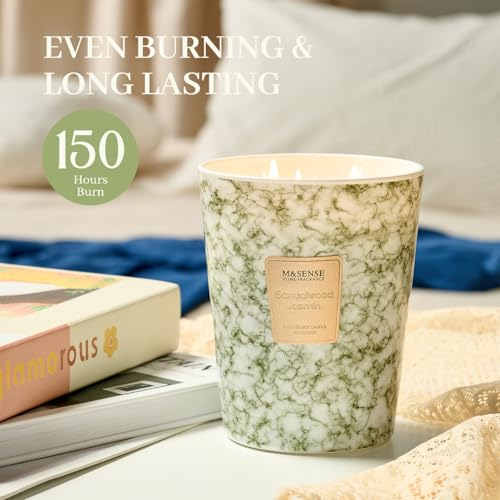 M&SENSE Extra Large Candle 35oz 150H SandalwoodJasmin Scented Candle,3 Wick Highly Scented Jar Candle, XL Candles Gift for Stress Relief, Meditation, Yoga - color: SandalwoodJasmin, size: Large