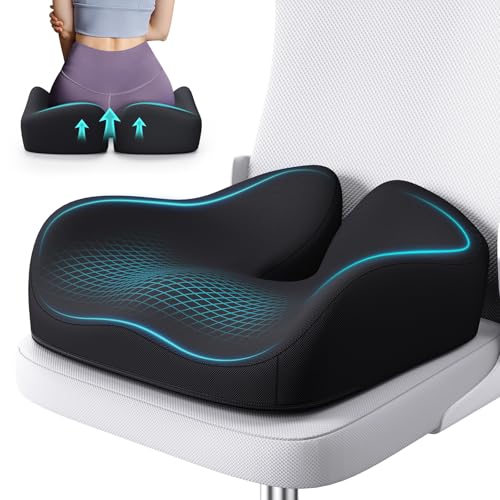 Benazcap Memory Foam Seat Cushion, Ergonomic Office Chair Cushion | Memory foam cushion relieves pressure and supports tailbone comfort for office chairs, cars, wheelchairs and home use. - color: Black