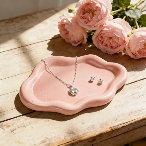 Ceramic Jewelry Tray Trinket Dish, Decorative Cloud Vanity Key Tray for Women, Ring Holder Dish, Cute Jewelry Plate Bowl Room Decor Aesthetic (Pink) - color: Pink