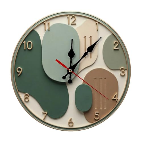 Wall Clock， Abstract Green & Beige Non Ticking Wall Clocks Battery Operated， Green Wooden Wall Clocks for Kitchen， Living Room， Bedroom， Office， Bathroom Decorative 25 * 25cm - color: Style-10