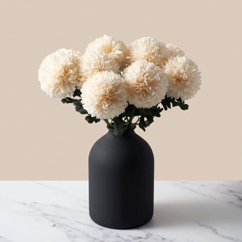 RyddeligHome Large Kiku Flower Beige 10 Stems, Neutral Home Decor | Silk Flowers Bulk Boho Bouquet, Large Artificial Realistic Flowers With Long Stems, Flores Artificiales Para Decoracion - color: Beige Large