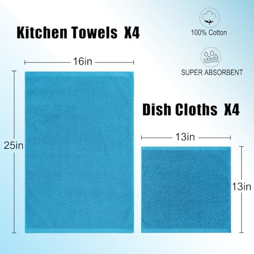 100% Cotton Kitchen Towels and Dishcloths Set, Pack of 8 Super Absorbent 16" x 25" Kitchen Towels and 13" x 13" Dish Cloths (400 GSM) - color: Ocean Set, style: 8-Piece Set