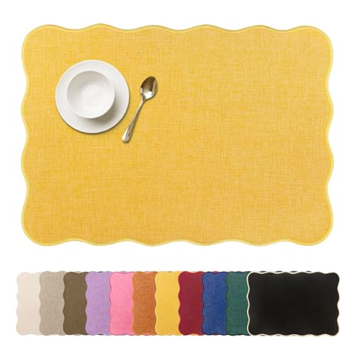 AHHFSMEI Faux Linen Placemats Set of 6 Heat Resistant Non-Slip Stain Proof Table Mats for Kitchen Dining Elegant Decor Place Mats (Yellow) - color: Yellow