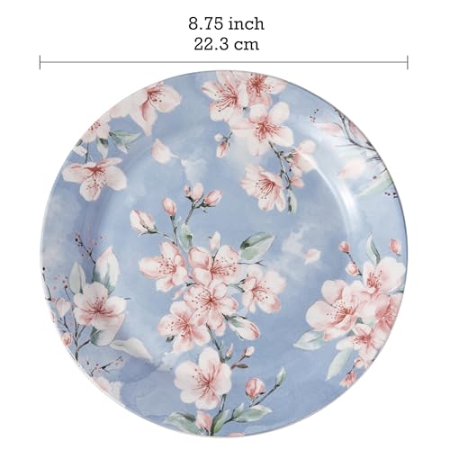 Bico Spring Sakura Salad Plates Set of 4, 8.75 Inch Ceramic Dessert Plates for Salad, Appetizer, Side Dishes, Microwave and Dishwasher Safe, Gift for Housewarming and Thanksgiving - color: Spring Sakura