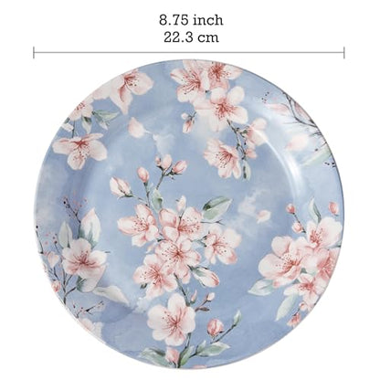 Bico Spring Sakura Salad Plates Set of 4, 8.75 Inch Ceramic Dessert Plates for Salad, Appetizer, Side Dishes, Microwave and Dishwasher Safe, Gift for Housewarming and Thanksgiving - color: Spring Sakura