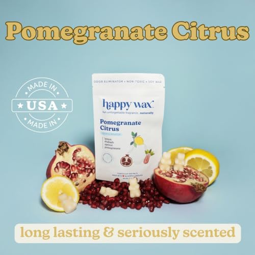 Happy Wax Odor Eliminating Scented Soy Wax Melts – Pomegranate Citrus – Pet-Safe, Non-Toxic, Perfect for Use with Wax Warmers - for Home Fragrance & Freshness - 4 oz Pouch - color: Pomegranate Citrus