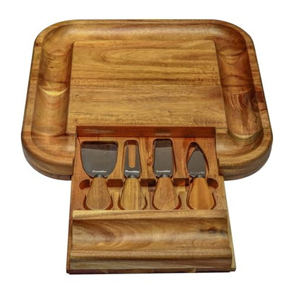Picnic at Ascot Personalized Engraved Acacia Cheese/Charcuterie Cutting Board with Knife Set & Cheese Markers- Designed & Quality Checked USA
