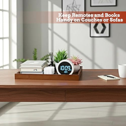 17.3 Inch Acacia Wood Serving Tray with Handles | Decorative Rectangular Tray Large Wooden Ottoman Tray for Breakfast in Bed Dinner Coffee Table Entryway Kitchen