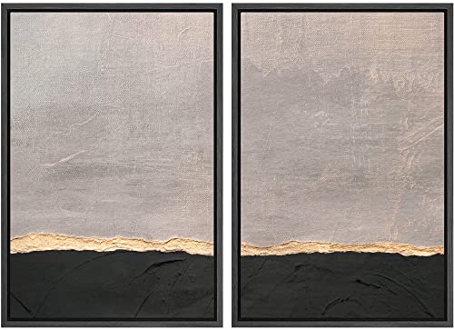 MUDECOR Framed Canvas Print Wall Art Set Gray Sky Industrial Grunge Horizon Landscape Abstract Shapes Illustrations Modern Art Decorative Zen for Living Room, Bedroom, Office - 16"x24"x2 Black - color: A01-2210-est24, size: 24"L x 16"W, style: Black Frame