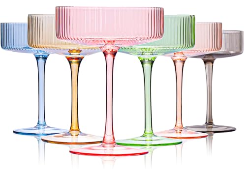 Pastel Light Colored Coupe Glasses Set of 6 for spring summer|9 oz martini Glasses |Colorful Cocktail Glasses Set,Colored Coupe Glass,Champagne Coupe Glasses for Cocktail,Martini,Champagne - color: Pastel Light Color